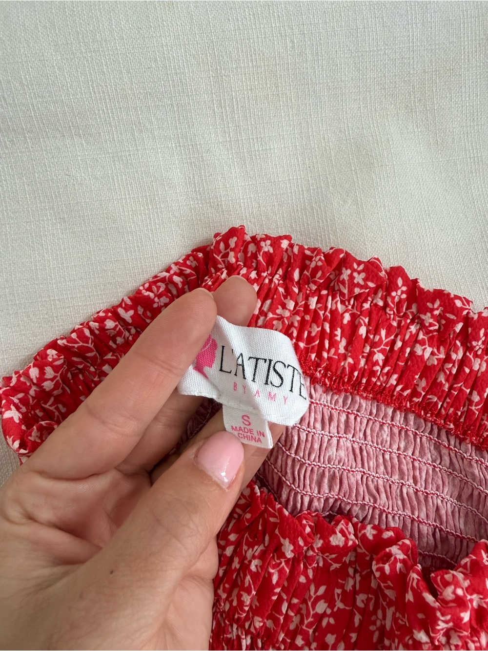 Red Smocked Ruffle Mini Skirt - Picture 3 of 3